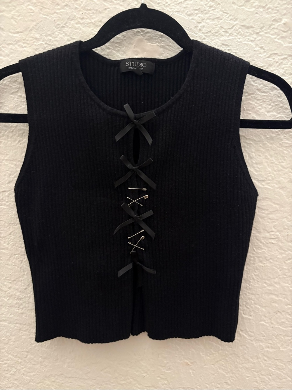 Studio Black Ribbed Lace-Up Tank Top